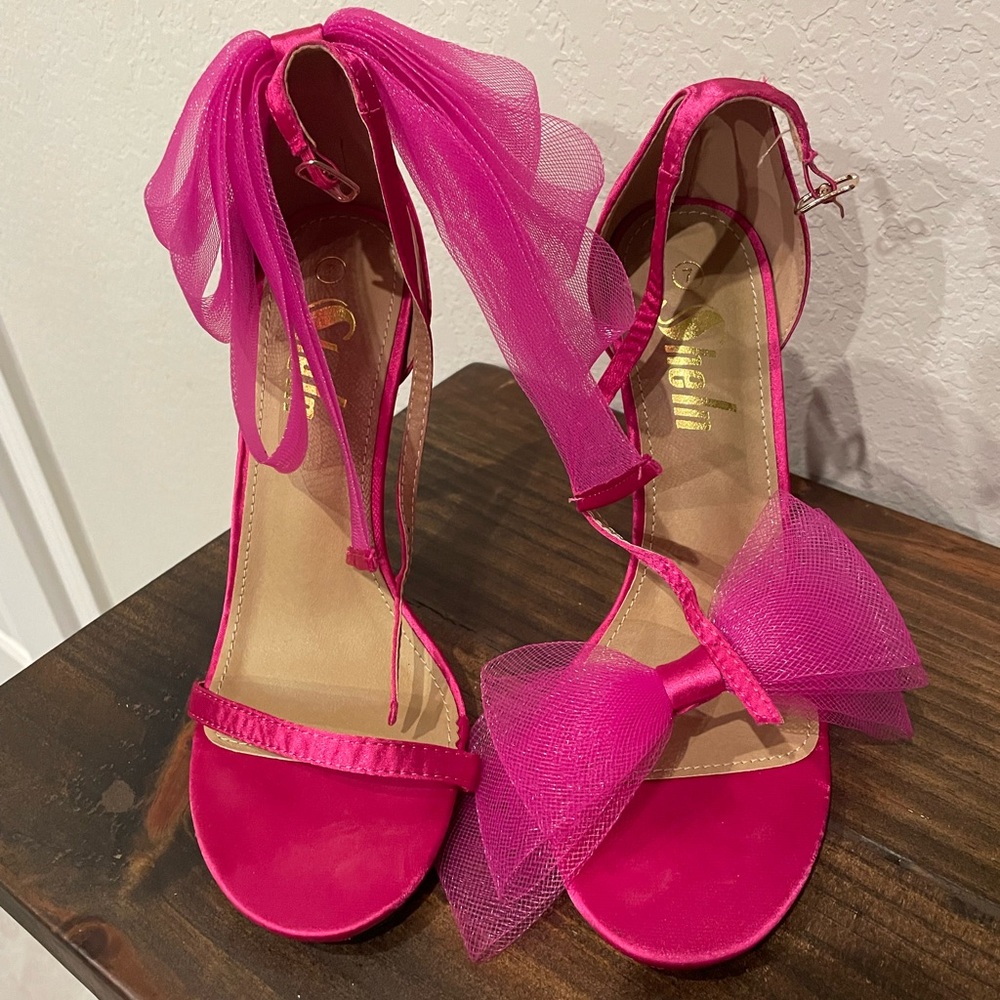 Satin Open Toe Bow Heels